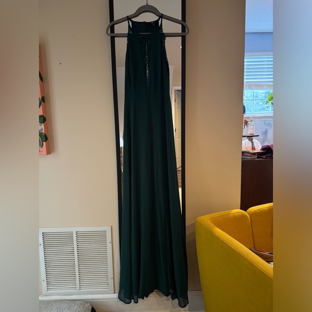 Lulu’s gown in dark green, size small.